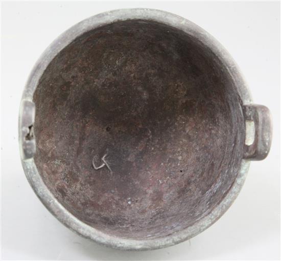 A Chinese archaic bronze tripod ritual food vessel, Ding, Qing dynasty., 17cm high, 14cm wide